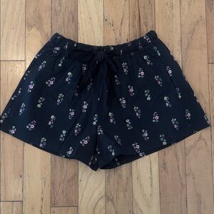 For Days | Black Floral Cotton Poplin Pajama Shorts | with Tie | size S